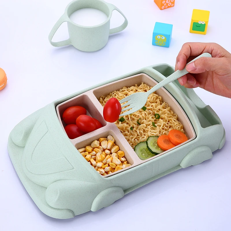 

Wheat Straw Fiber Baby Food Containers Infant training dishes Baby feeding Set Car shape Bowl Cup Plates Sets Children Tableware
