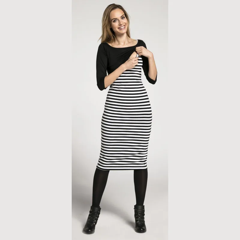 

Autumn Striped Nursing Maternity Dresses For Pregnant Women Breastfeeding Bottoming Pregnancy Dresses Feeding Lactation Clothes