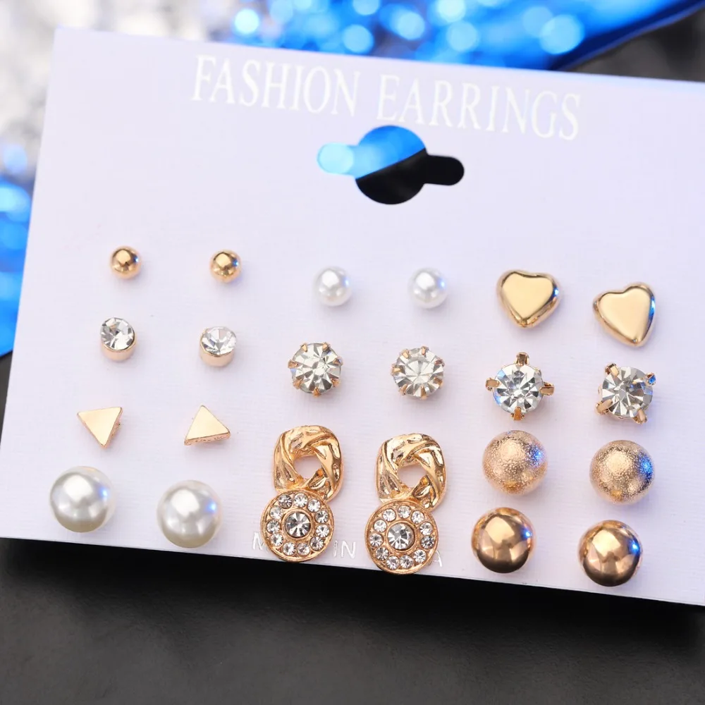 Delicate 12 pairs Women Round Crystal Heart Stud Earrings for Women Piercing Imitation Pearl Earrings Set Wedding Party Delicate 12 pairs Women Round Crystal Heart Stud Earrings for Women Piercing Imitation Pearl Earrings Set Wedding Party
