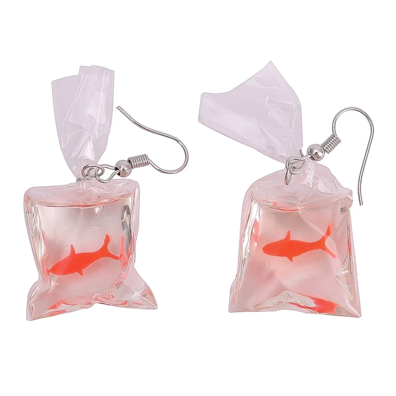 

New Design Acrylic Fish Crystal Pocket Drop Earrings Tassel Korean Edition Whimsy Exaggerated The Goldfish Earrings For Girl