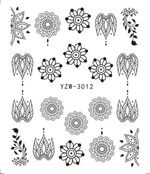 

FWC 1 Piece Black Flower Nail Sticker Water Decals Hollow Tattoo Flora Wings Stencils for Nail Art Decoration Sliders Manicure