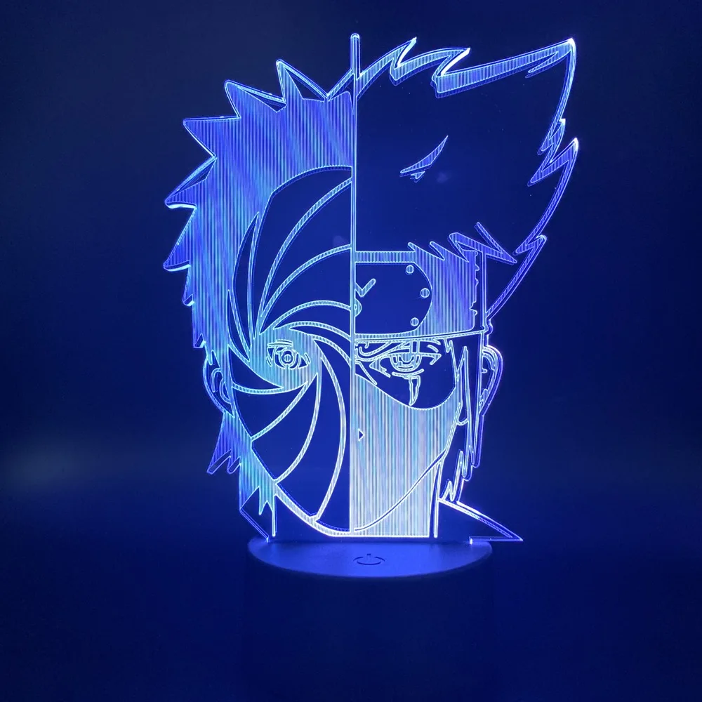 Фигурка Наруто Hatake Kakashi и Uchiha Obito 3d светильник светодиодная ночная лампа с