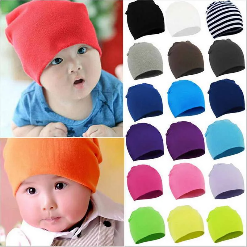 

0-1 Years Old Cartoon Solid Color Baby Monochrome Double Hat Children's Hat Baby Hat Head Cap Children Warm Knit Hat