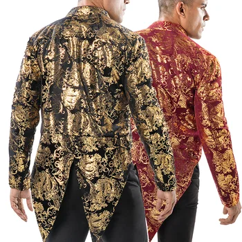 

Gold Foil Red Tailcoat Suit Blazer Men 2018 Autumn New Double Breasted Lapel Suit Jacket Men Wedding Prom Tuxedo Blazer Hombre