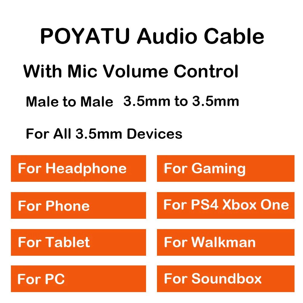 POYATU Audio Cable For V-MODA Crossfade M-100 LP LP2 M-80 V-80 Audio Cable 3.5mm With Microphone Aux Cable With Volume Controls (7)
