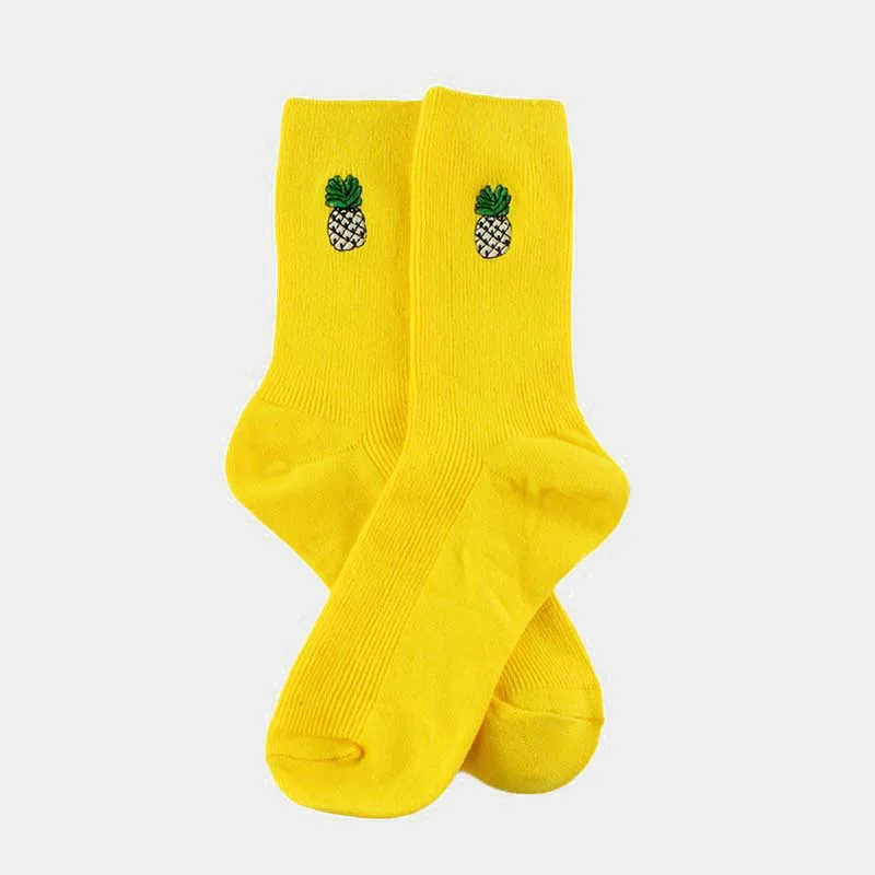 Новые женские Мягкие хлопковые носки без пятки милые носки с вышивкой в виде фруктов, клубники, вишни забавные Носки с рисунком фруктов для девочек - Цвет: Pineapple