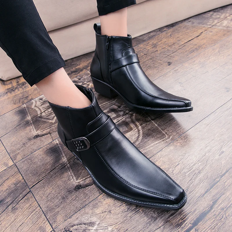 Misalwa Men's Dress Ankle Zip Leather Boots 2019 Autumn British Retro Men Motorcycle Boots Casual Shoes Black Buckle Zapatillas Misalwa Men's Dress Ankle Zip Leather Boots 2019 Autumn British Retro Men Motorcycle Boots Casual Shoes Black Buckle Zapatillas