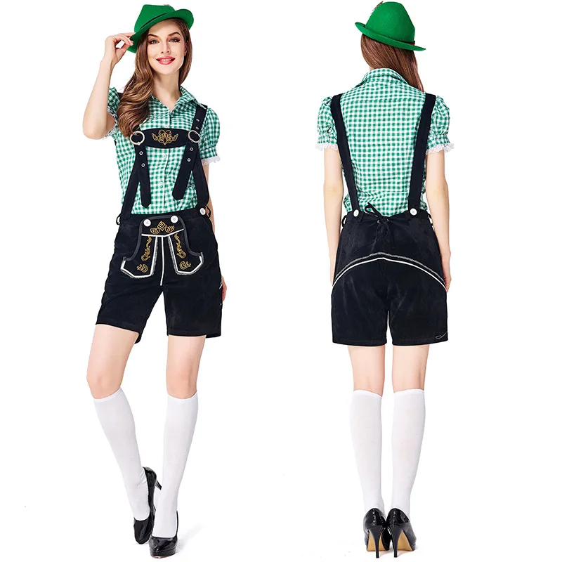 

German traditional Green and Black Oktoberfest couple costumes European and American bar overalls Alpine costumes adult women