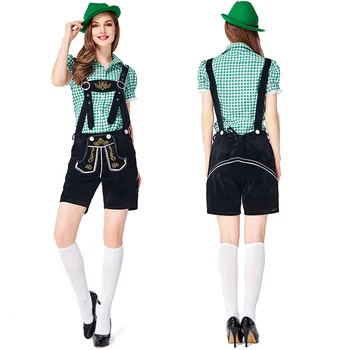 

German traditional Green and Black Oktoberfest couple costumes European and American bar overalls Alpine costumes adult women