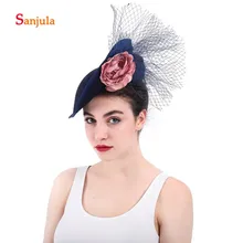 Fascinators Свадебные Шапки Темно-синие Для женщин официальная вечеринка аксессуары для волос с цветами из бисера pamelas сомбреро bodas H23