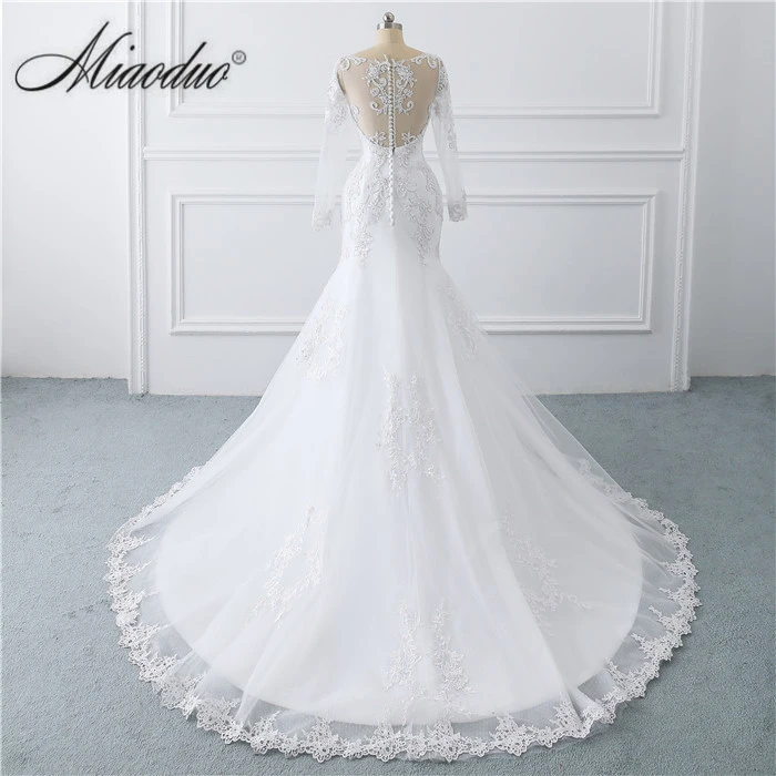 Свадебные платья русалки с длинным рукавом аппликация из белого кружева Vestidos De Novia бисером жемчуг vestido de casamento