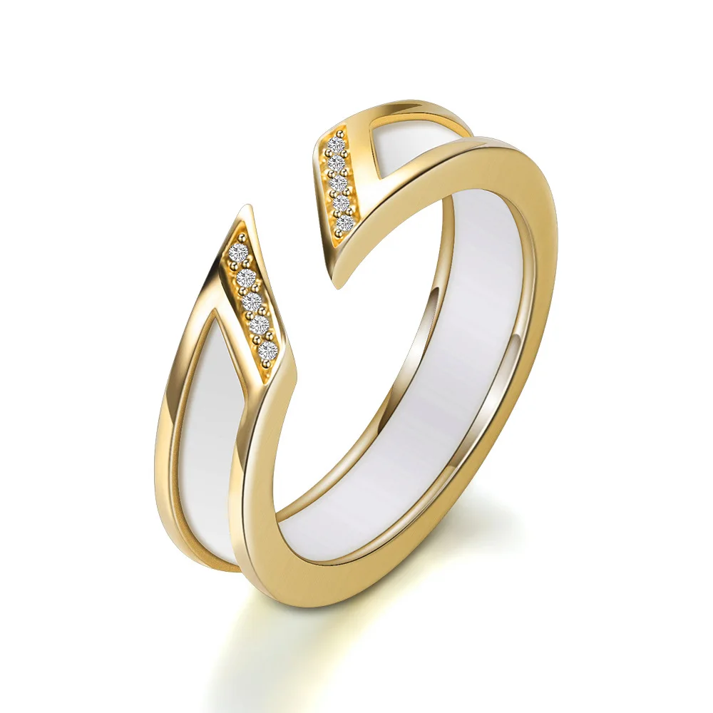 

ADOMANER Women Men Ceramic Wedding Band Rings Rose Gold Copper Ring Crystal Black Bague Hiphop Fashion Jewelry Drop Shipping