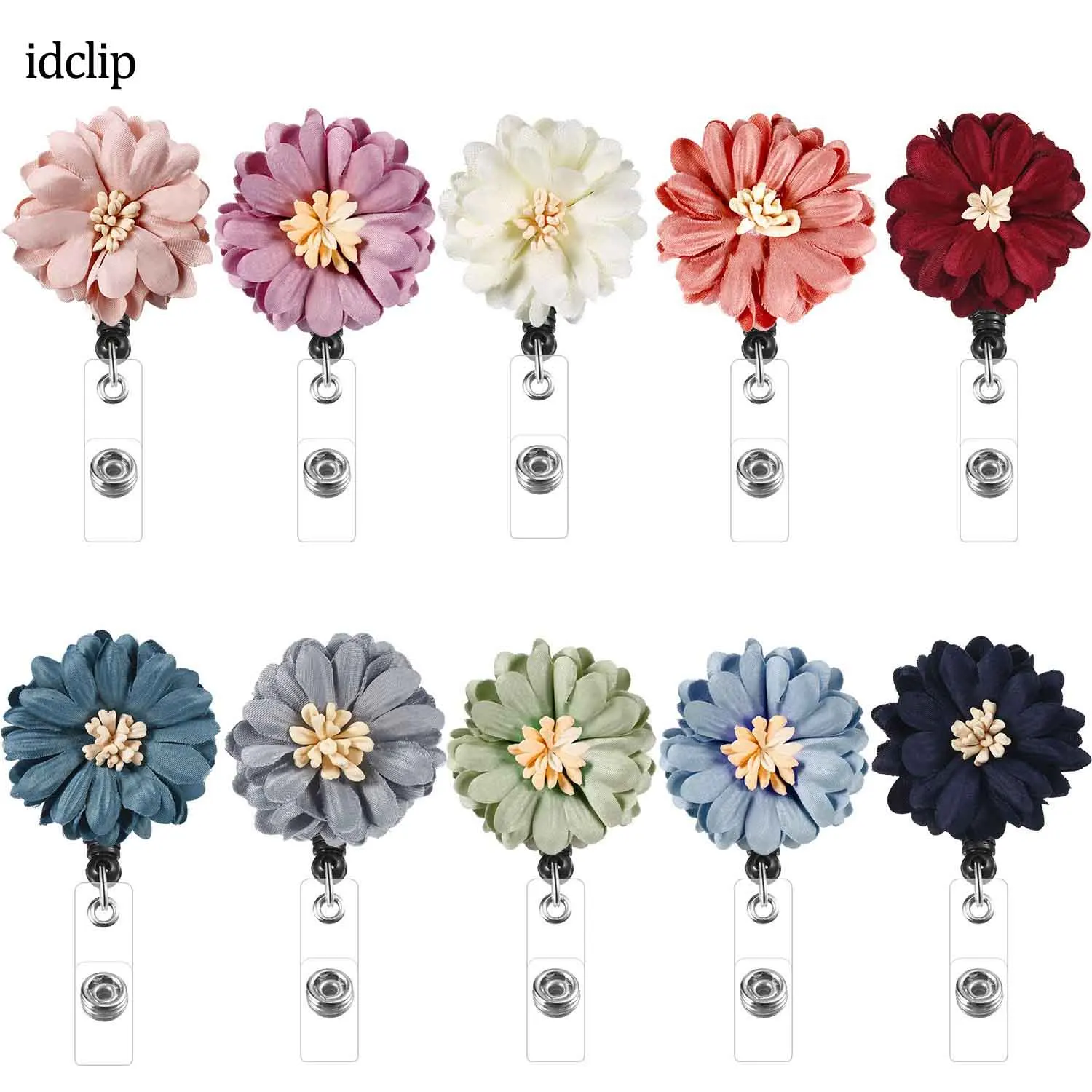 

idclip 10 PCS Daisy Retractable Badge Holder with Alligator Clip ID Badge Reel Clip on Card Holders