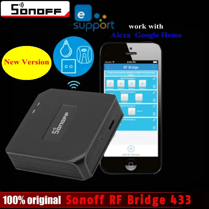 

Original Sonoff RF Bridge 433 Smart Home Automation Module Wifi Switch Universal Timer Diy 433Mhz Remote Controller replacement