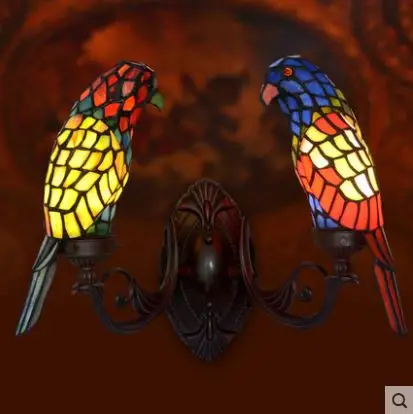 

Tiffany fun creative retro European aisle corridor porch balcony garden pet led parrot wall lamp