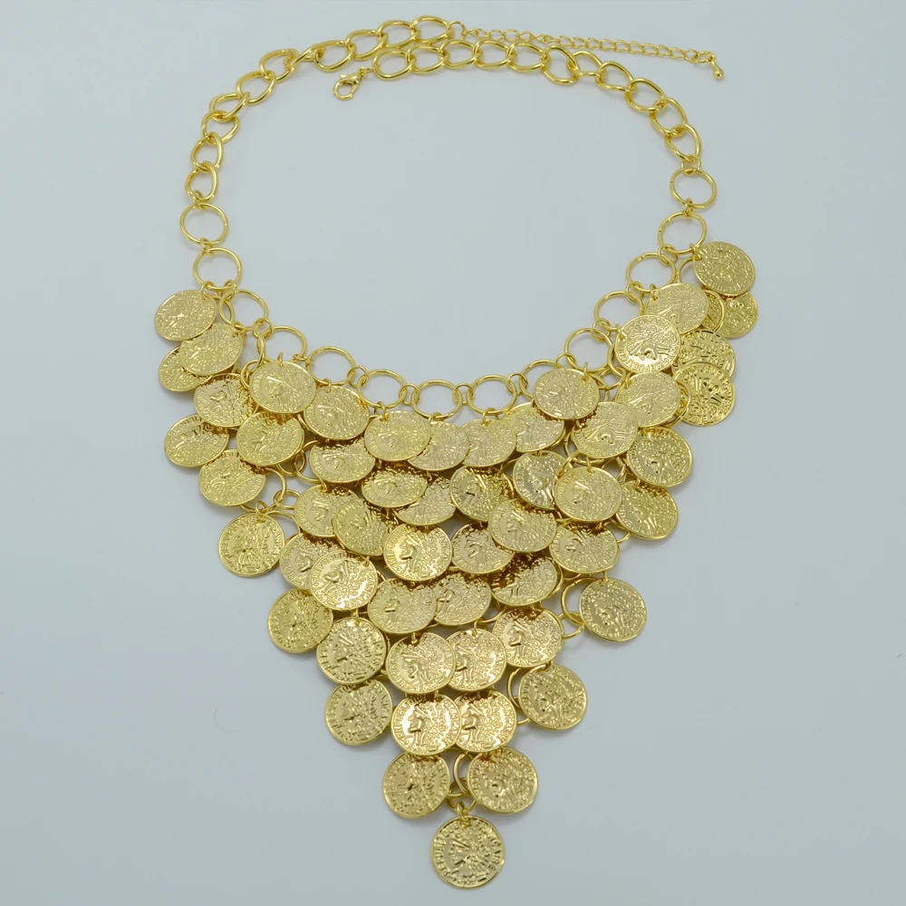 Anniyo 45 см+ 5 см/металлическая монета ожерелье для женщин монета золотого цвета большое ожерелье s украшения Африки Эфиопский подарок удачи#006006