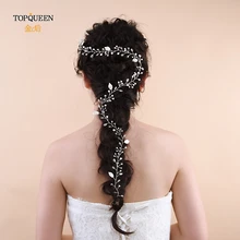 Свадебная тиара TOPQUEEN HP85, свадебная повязка на голову из сплава с листьями, украшение для волос невесты, жемчужная Свадебная повязка на голову, свадебные аксессуары для волос