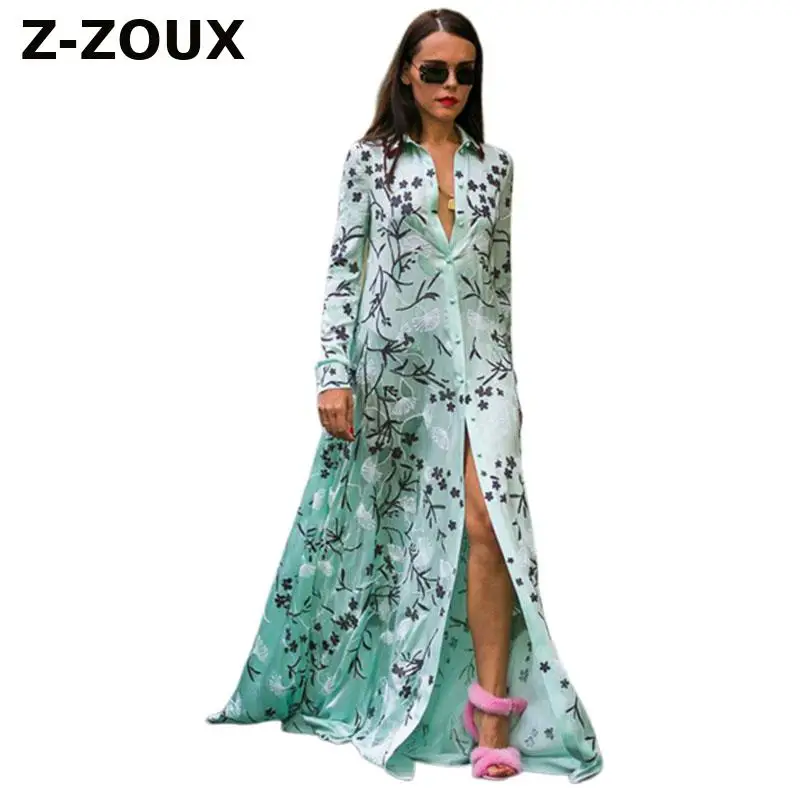 

Z-ZOUX Women Dress Floral Maxi Dress Boho Summer Dress Flower Print Shirt Dress Long Sleeve Long Loose Plus Size New Vintage XXL
