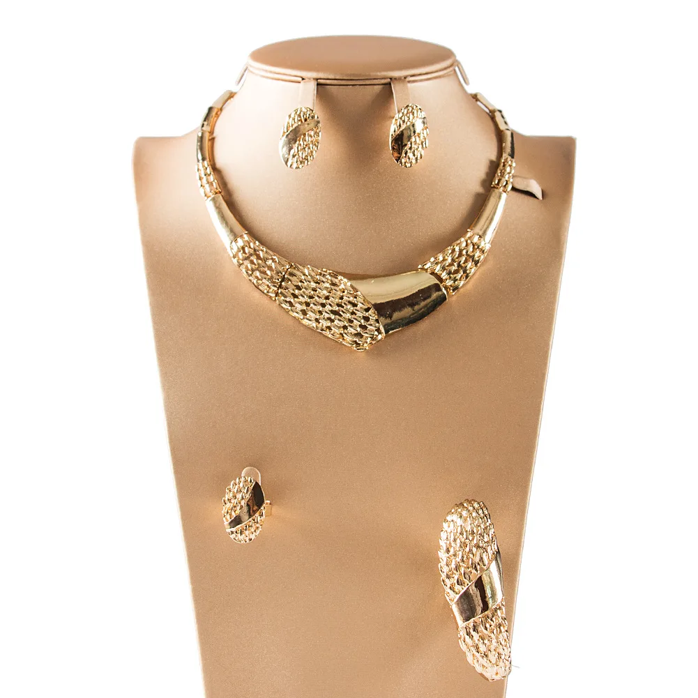 

Dealky African Fashion Jewelry Sets Gold Plating Costume Jewellery Sets 4 Pcs Necklace Set for Nigerian Dubai Women