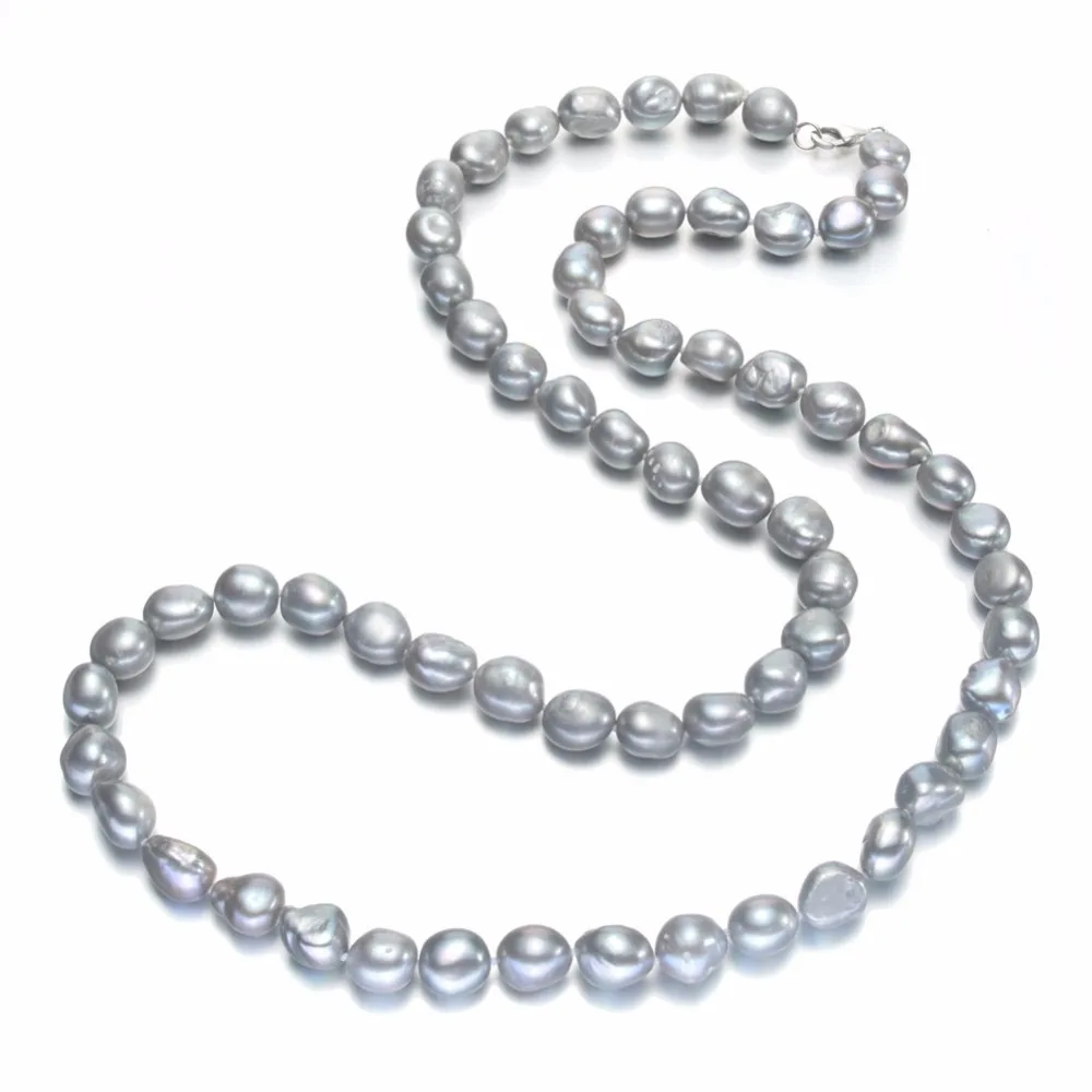 

SNH Large Baroque Pearl Necklace 10-11mm AA Baroque 36" Grey Pearl Necklace for free shipping