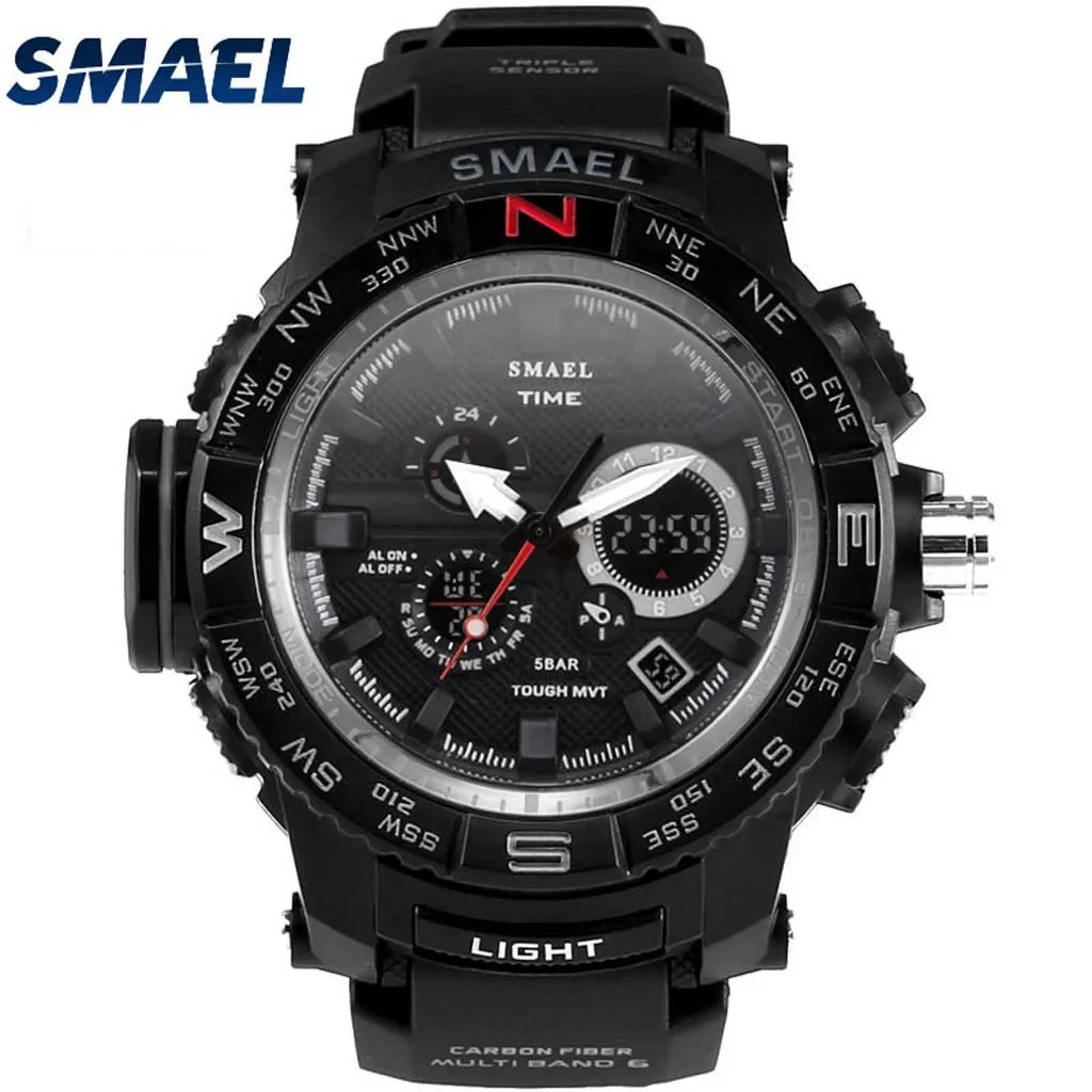 

Smael Fashion Outdoor Sports Brand Men Watch Guide Scale Dual Display Dial Multi-Function Electronic Digital Wrist Watches reloj