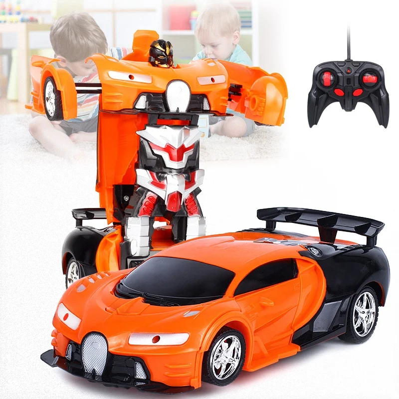 2 In 1 RC Car Sports Car Transformation Robots Models Remote Control Toy Kids(red - Цвет: Orange