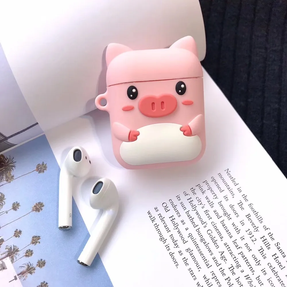 Cute Bluetooth Wireless Earphone Case For Apple AirPods 1 2 Silicone Charging Piglet and bear protective cover