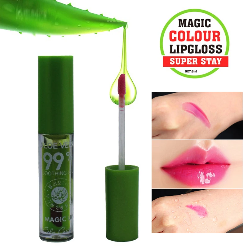 

Natural 99% Pure Aloe Vera Magic Colour Lip Gloss Super Stain Lip Tint Temperature Color Change Moisturizing Lipgloss 8ML