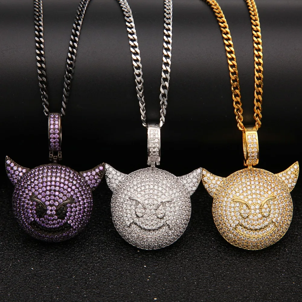 

UWIN Emoji Little Devil Pendant AAA CZ Bling Iced Out Champagn Micro Paved Hip hop Necklace Tennis Chains Men's Hiphop Jewelry