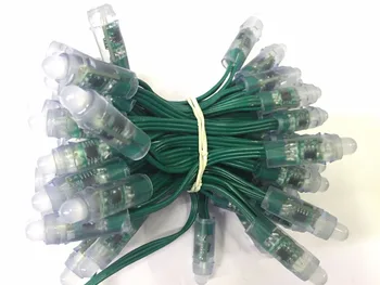 

18AWG wire 100pcs/string DC12V 12mm WS2811 addressable RGB led smart pixel node,with all GREEN wire,IP68 rated
