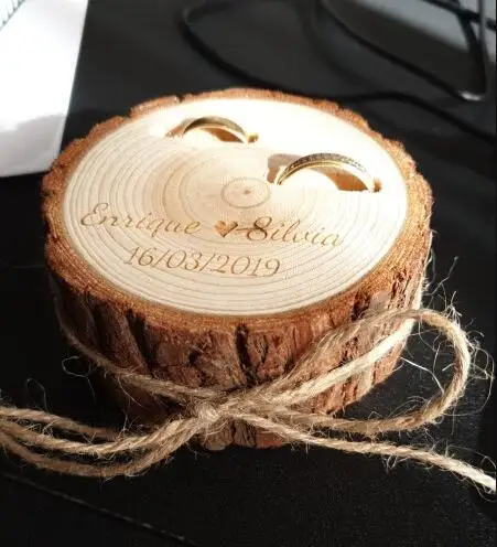 

Customized Wedding Gifts Ring Bearer Box Personalized Ring Holder Nature Wood Slice Ring Box For Engagement