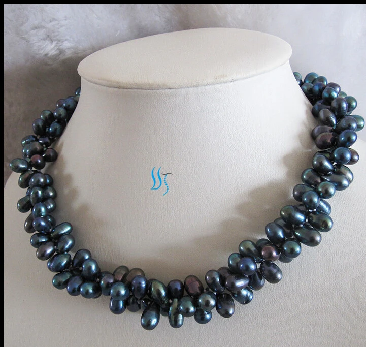 

ddh003422 7-8mm Peacock Rice 2Row Freshwater Pearl Necklace Jewelry