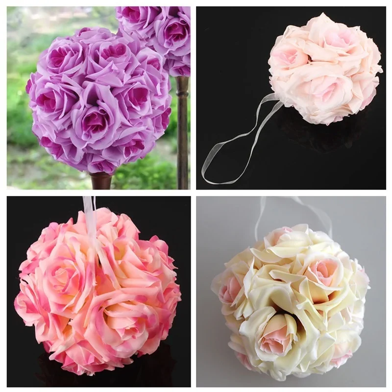 

Hot 15x21cm Handmade Artificial Rose Flowers Kissing Hanging Ball DIY Bouquet Home Wedding Party Decor PLD
