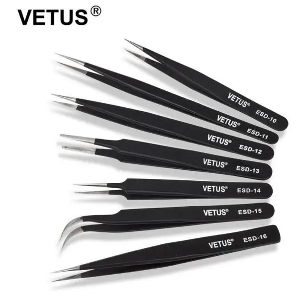 

Pro VETUS ESD tweezer Mink Eyelash Extension Tweezers Stainless Steel Antistatic Direct And Bend False eyelash