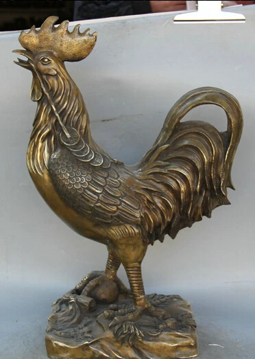 

JP S0524 24" Chinese Copper animal Wealth Money Zodiac Year Rooster Cock sculpture Statue B0403
