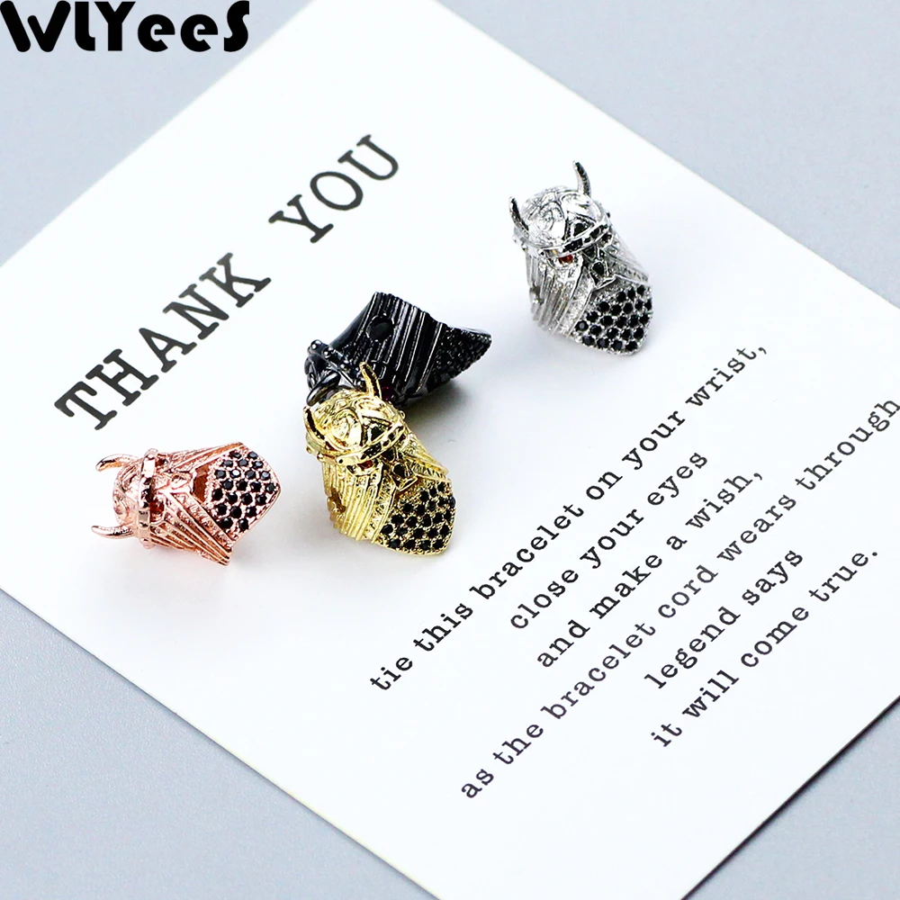 

WLYeeS 2pcs CZ Red Eyes Spartan helmet Pendant Copper beads Black Zircon Charm Metal Loose beads For Jewelry bracelet making DIY