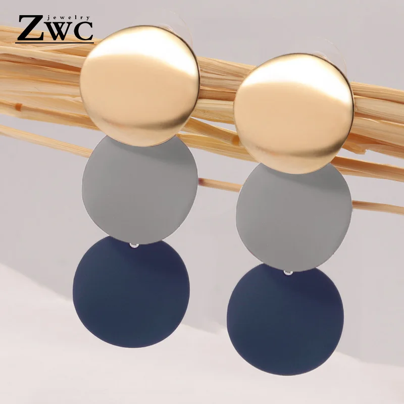 ZWC, Модные Винтажные серьги-капли с геометрическим шариком для женщин, уникальные металлические Висячие серьги, ювелирные изделия