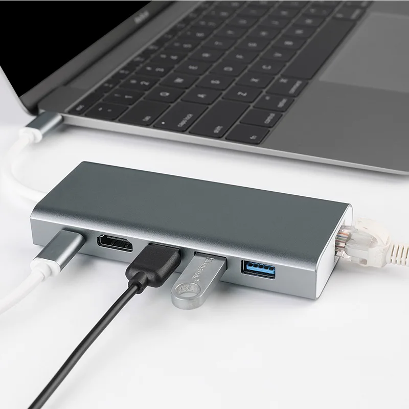 

USB Docking Station 6 in 1 USB Type C to HDMI USB 3.0 PD Gigabit Ethernet RJ45 Lan Adapter For Macbook Pro Samsung Galaxy