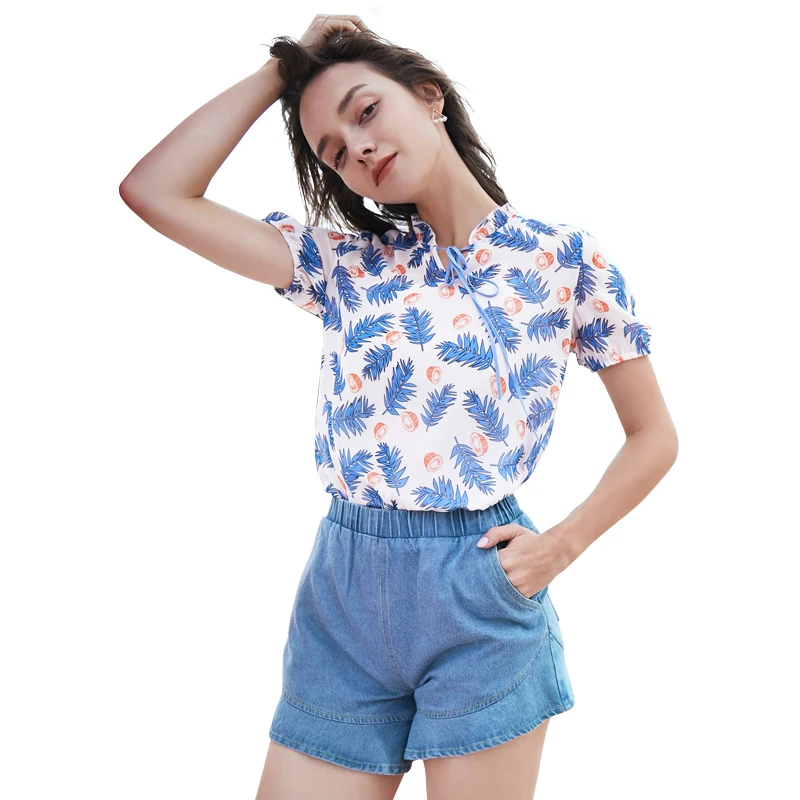 

2019 fashion chiffon women's clothing short sleeve loose plus size women shirt blouse v-neck printing women tops Chiffon shirt