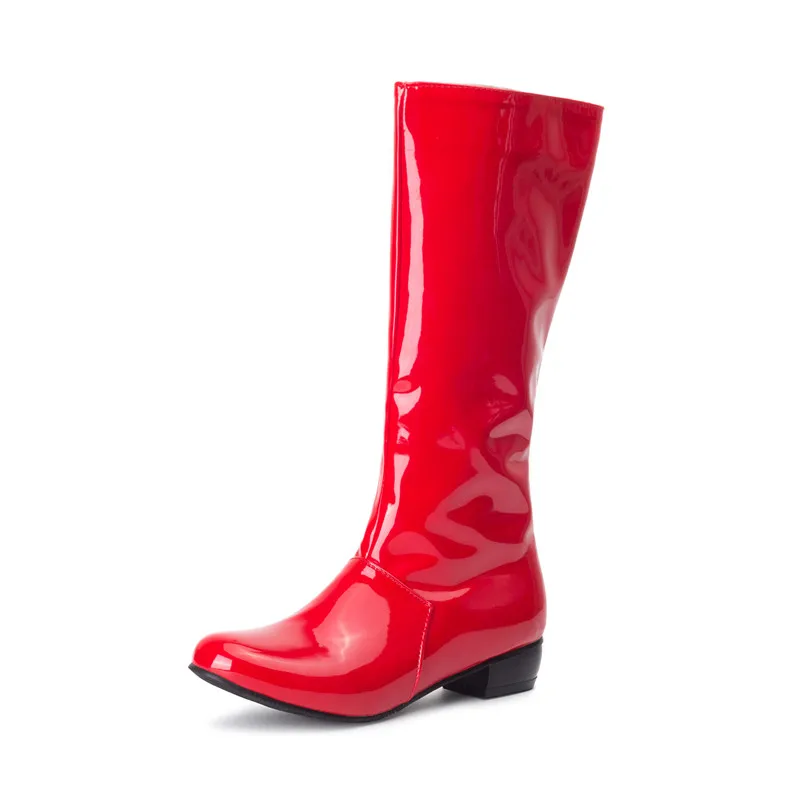 ASUMER/модные осенне-зимние ботинки; цвет красный, черный; женские ботинки до середины икры на молнии с круглым носком; ботинки из лакированной кожи на низком каблуке; Новое поступление года - Цвет: red