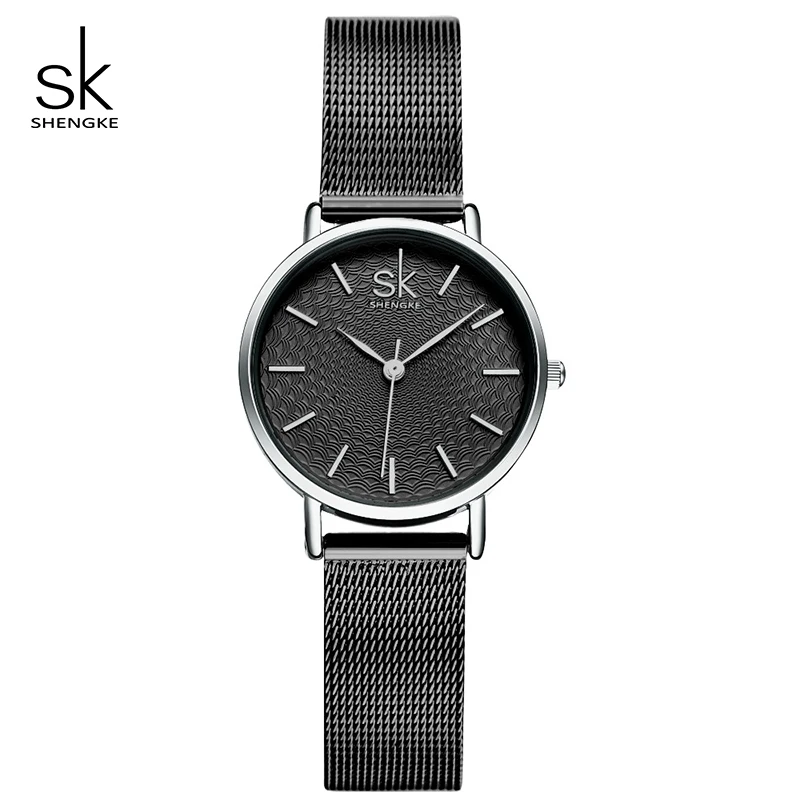 

Shengke Luxury Quartz Watch Women Black Stainless Steel Watches Reloj Mujer 2019 SK Ladies Watches Zegarek Damski #K0006