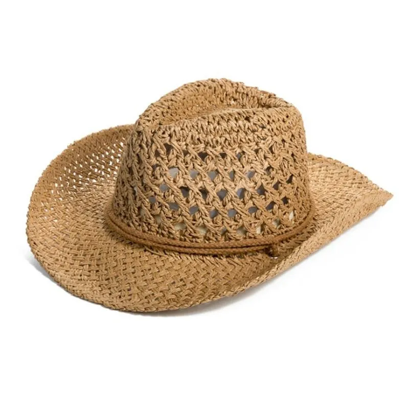 Outdoor Cowboy Hat Men's Summer Hand-made Cowboy Straw Cap Male Casual Fishing Climbing Sun Protection Breathable Hats H7260