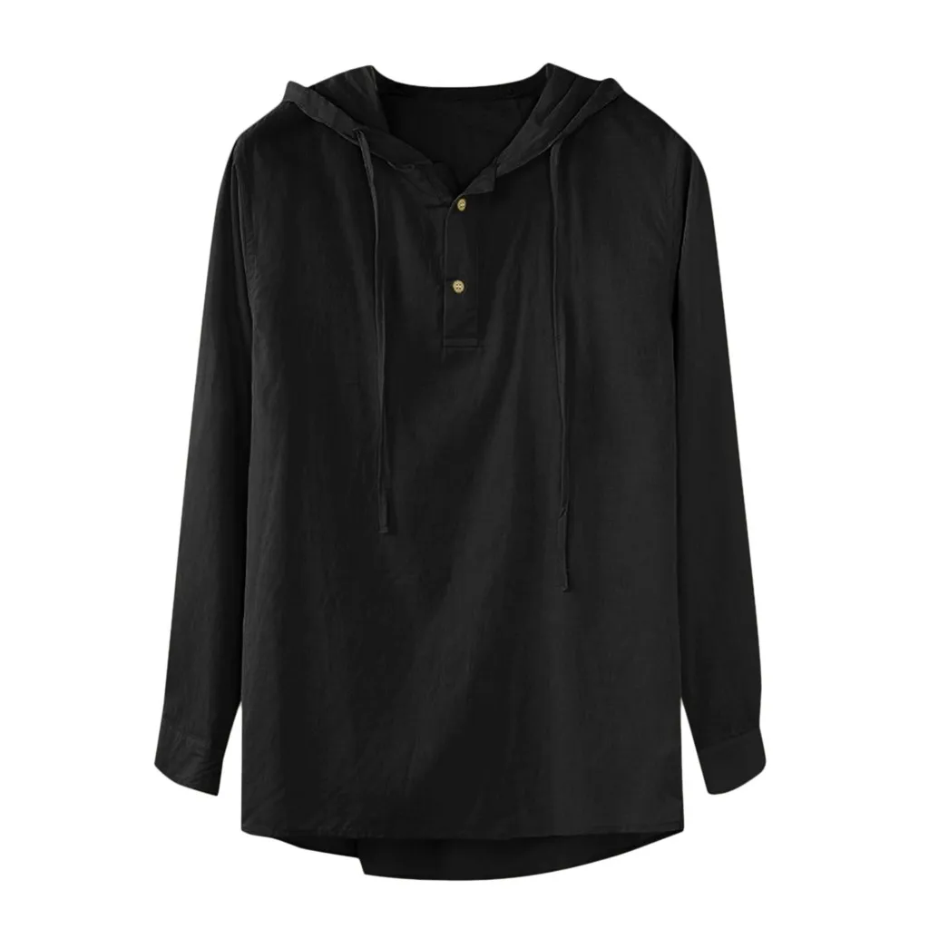 

Men's shirt Spring Summer 2019 Plus Size Baggy Cotton Linen Solid Button Plus Size Long Sleeve Hooded Shirts Tops L523