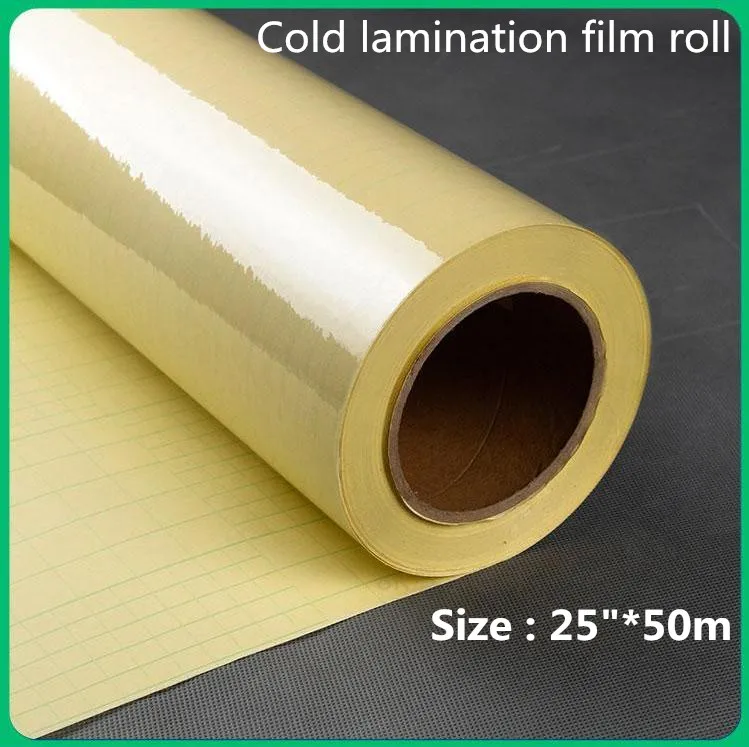

25"x50m roll products pvc self adhesive vinyl cold lamination film roll with yellow back paper