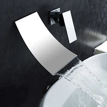 Waterfall Wall Mount Bathroom Faucet Single Handle Basin Mixer Tap Chrome Brass Spout Vanity Sink Spout Waterfall Faucets wholesale and retail deck mounted chrome brass bathroom basin faucet dual handles vanity sink mixer tap waterfall spout