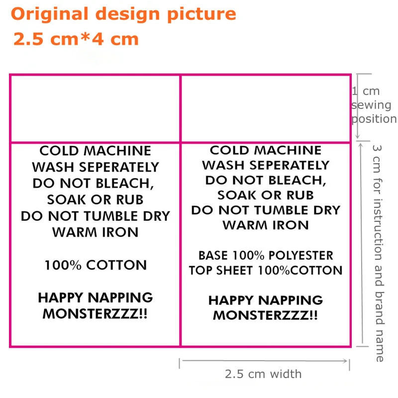 1000PCS Custom your instructions satin ribbon cloth washing tag White  original care label 2.5 * 4 cm