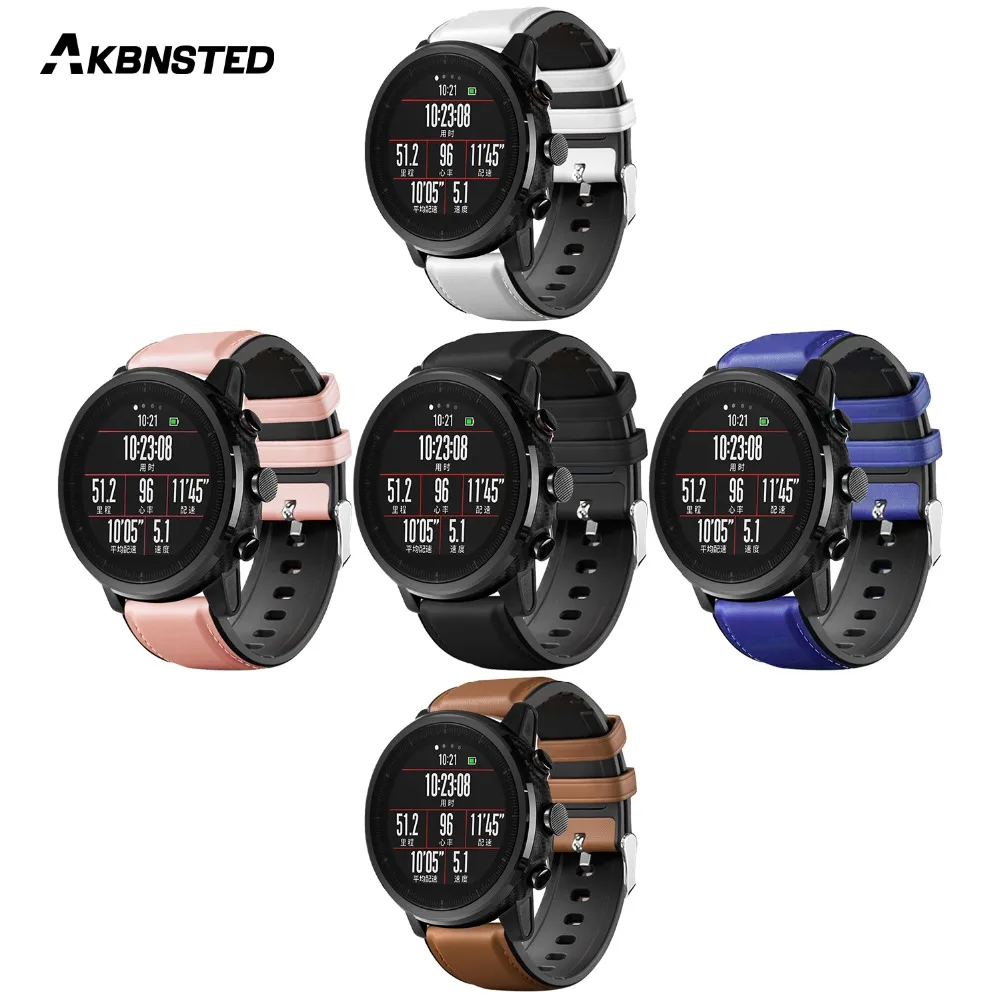 Силиконовый ремешок AKBNSTED 22 мм из натуральной кожи для Huawei Watch GT Samsung Galaxy 46 браслет
