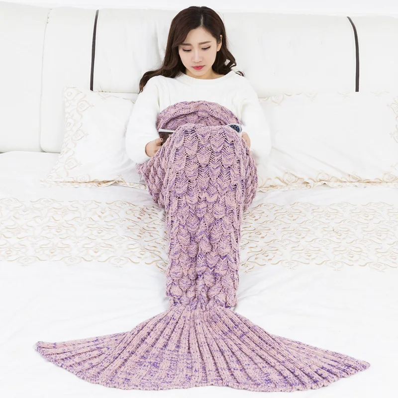 

Mermaid Blanket Handmade Knitted Sleeping Wrap TV Throw Sofa Mermaid Tail Blanket Kids Adult Baby Crocheted Bag Bedding