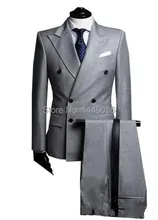 New Custom Made Fashion Men’s Gray Double Breasted Suit Business Mens Suits Wedding Groom (Jacket+Pant+Tie)