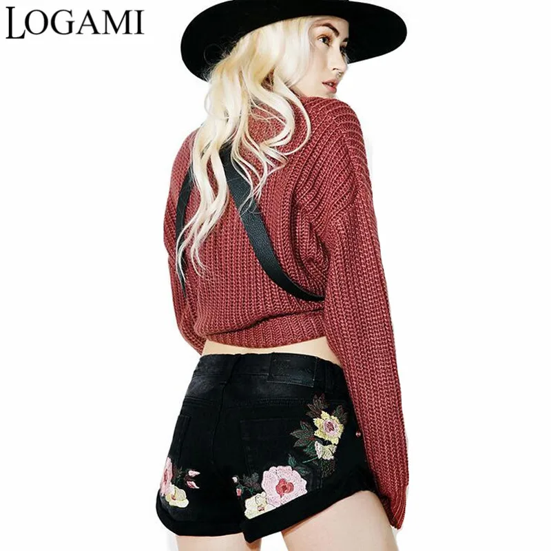 LOGAMI Flower Embroidery Shorts Jeans Sexy Black Shorts Women Denim Mini Short Femme Ete 2017-in 